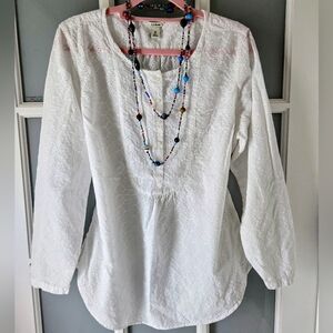 🌸 L.L.Bean 100% Cotton White Eyelet Long Sleeved Blouse Petite Medium 🌸